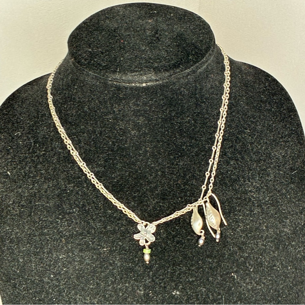 Celia Landman Silver Floral Pendant Necklace and Earrings Set